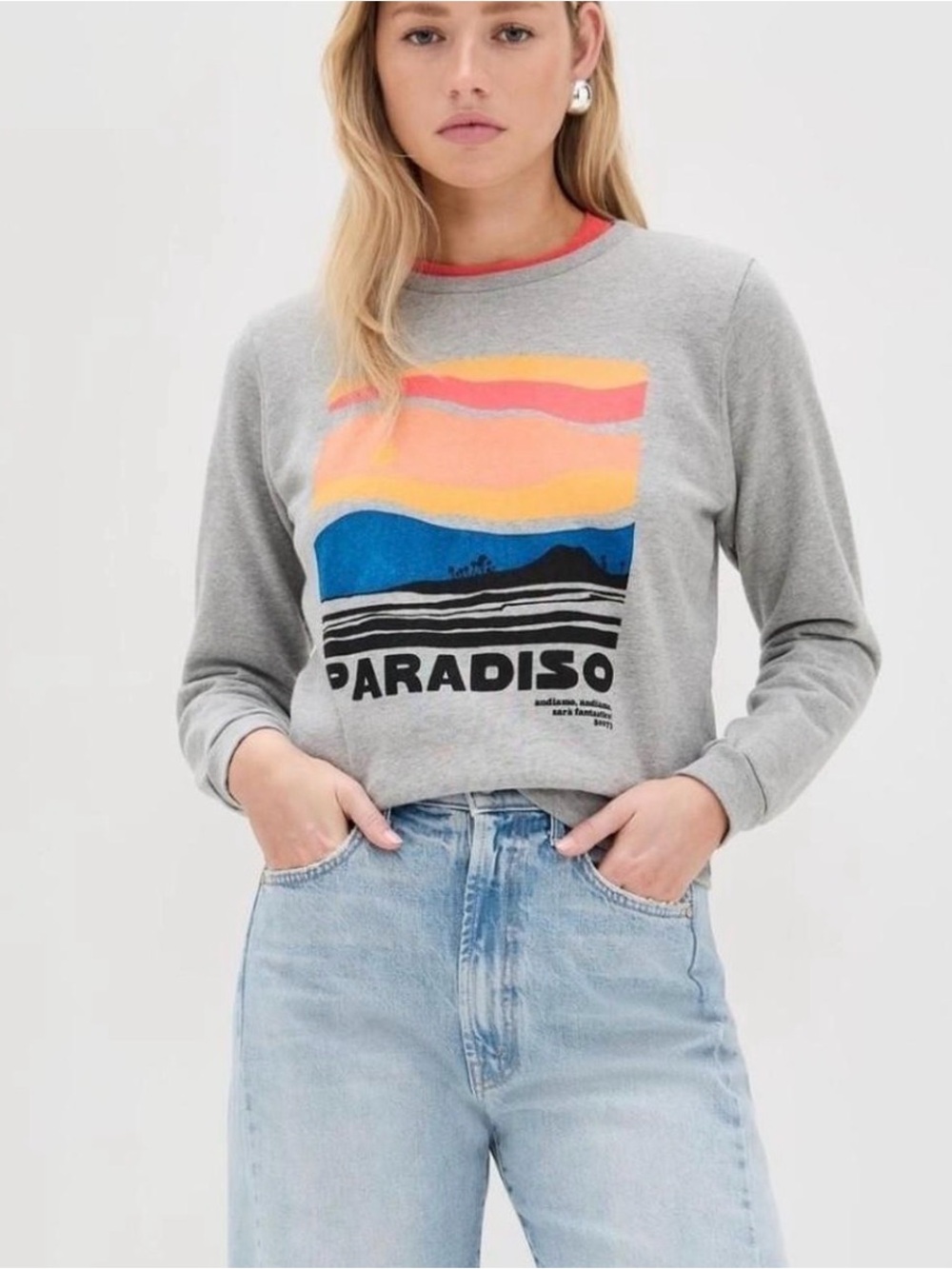 MOTHER Gray 'Paradiso' Sweatshirt with Pink, Orange & Blue Graphic